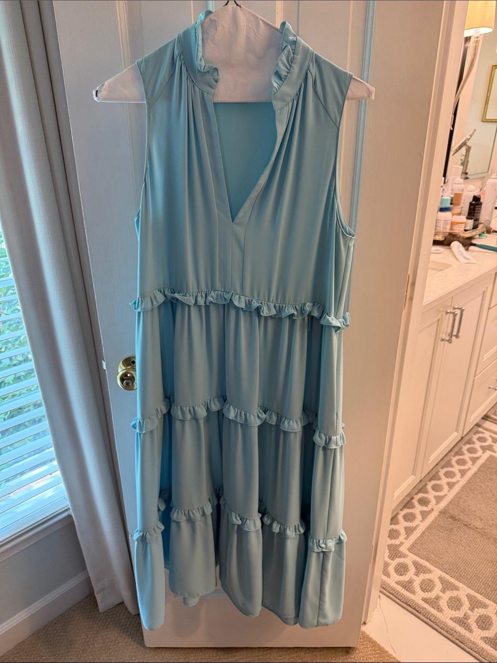 Amanda Uprichard Light Blue Tiered Ruffle Midi Dress